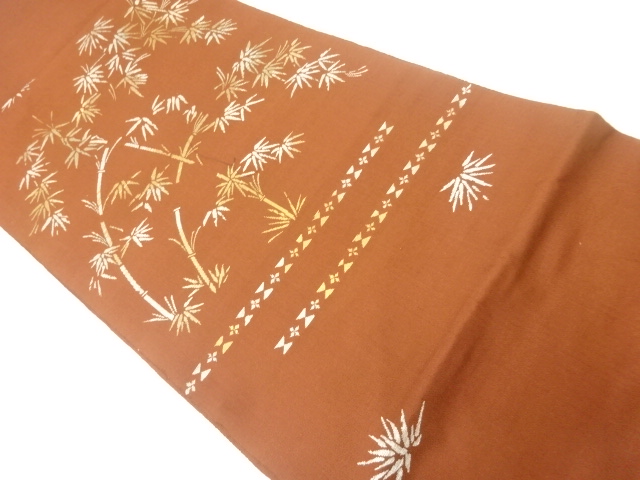JAPANESE KIMONO / ANTIQUE FUKURO OBI / SILK / WOVEN BAMBOO GRASS